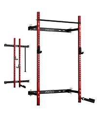 Mikolo 2" x 2" Folding Wall Mounted Squat Rack, 1000 Pounds Capacity Power Rack w/Pull Up Bar, J Hooks and Other Attachments, Space-Saving Home Gym