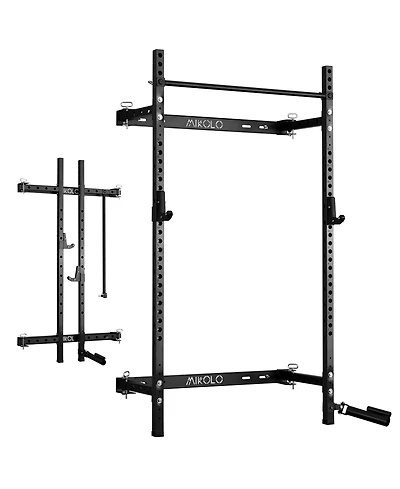 Mikolo 2" x Folding Wall Mounted Squat Rack, 1000 Pounds Capacity Power Rack with Pull Up Bar, J Hooks and Other Attachments, Space-Savin