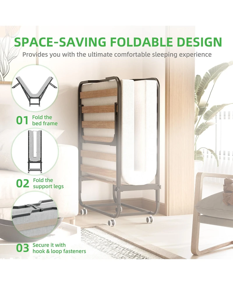 Portable Folding Bed with Mattress & Metal Frame for Easy Storage, 75"x 31"