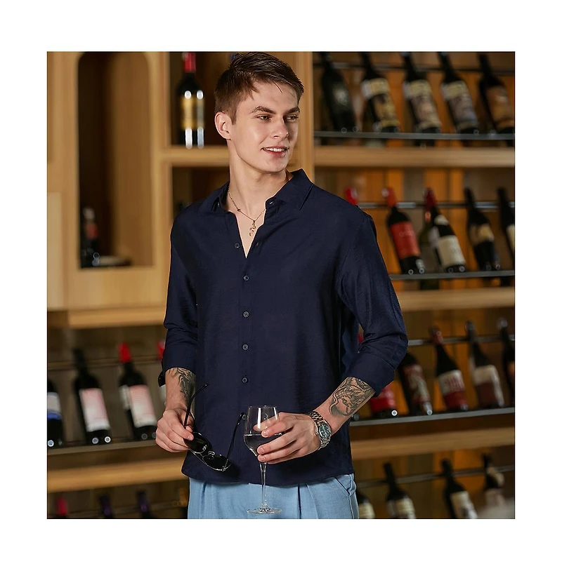 Campus Sutra Men's Navy Blue Breezy Wrinked Shirt