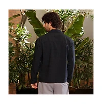Campus Sutra Men's Onyx Black Striped Cuban Shirt