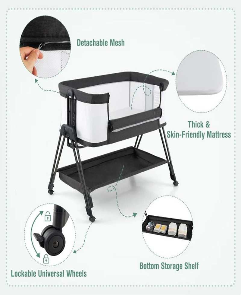Gouun Portable Bedside Bassinet with 7 Adjustable Heights