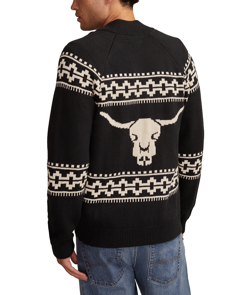 Lucky Brand Men's Bull Zip Long Sleeves Cardigan Sweater