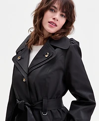 London Fog Women's Single-Breasted Hooded Belted Trench Coat