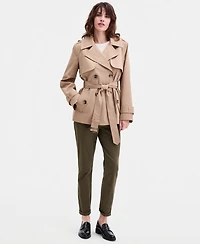 London Fog Women's Short Double-Breasted Belted Trench Coat