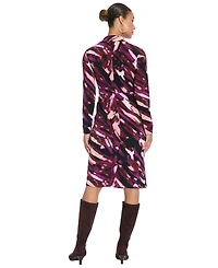 London Times Women's Side Tie Wrap Long-Sleeve Midi Dress