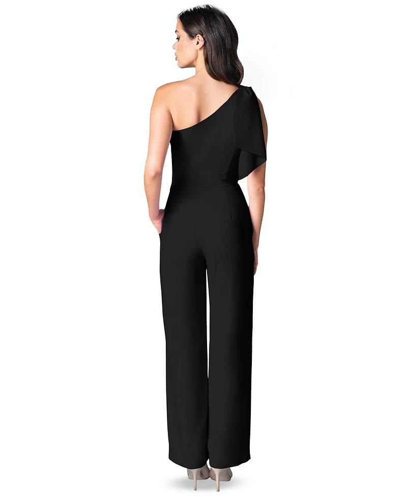 Dress the Population Women's Tiffany Bow-Trim One-Shoulder Jumpsuit