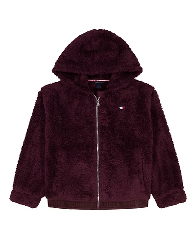 Tommy Hilfiger Girls 2T-6X Minky Logo-Stripe Zip Up Hoodie