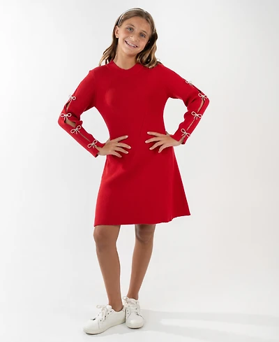 Rare Editions Girls 7-16 Bow Detail Long Sleeve Dress