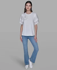 Karl Lagerfeld Paris Women's Ruffled Crewneck Floral Top