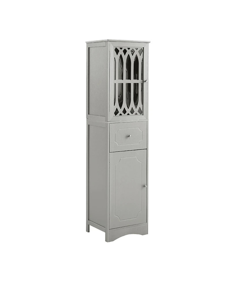 Airsurfer Tall Bathroom Cabinet Freestanding Storage Cabinet with Drawer and Doors Adjustable Shelf Mdf Board Acrylic Door Grey
