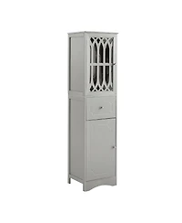 Airsurfer Tall Bathroom Cabinet Freestanding Storage Cabinet with Drawer and Doors Adjustable Shelf Mdf Board Acrylic Door Grey