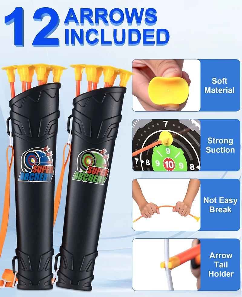 2-Pack Led Bow and Arrow Set for Kids with 12 Suction Arrows, 1 Standing Target, 3 Score Targets & 2 Light-u Quiver