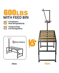 600 lbs Capacity Adjustable Goat Trimming Stand with Headpiece and Feed Bin – Foldable Grooming and Milking Platform
