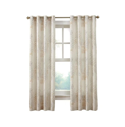Habitat Lana Light Filtering Grommet Curtain Panel Two Tone Leaf Branches Bouquet Faux Linen Fabric Designed 50" x 108" Ivory