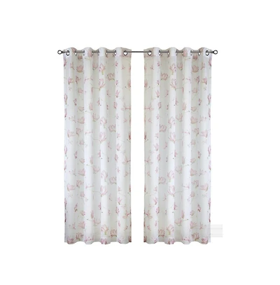 Habitat Magnolia Light Filtering Pink Watercolor Floral Print Grommet Curtain Panel 52" x 95" White Pink
