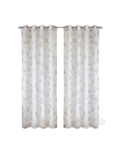 Habitat Magnolia Light Filtering Pink Watercolor Floral Print Grommet Curtain Panel 52 X22 X 95 X22 White Pink