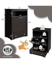 Gymax Pet Feeding Station Furniture w/ Double Pull Out Dog Bowl Food Cabinet