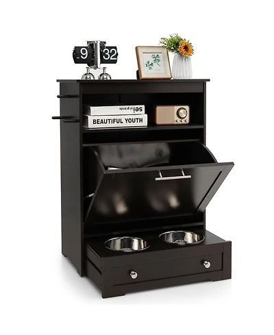 Gymax Pet Feeding Station Furniture w/ Double Pull Out Dog Bowl Food Cabinet