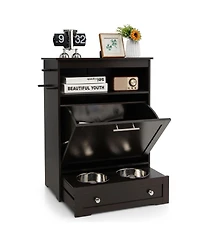 Gymax Pet Feeding Station Furniture w/ Double Pull Out Dog Bowl Food Cabinet