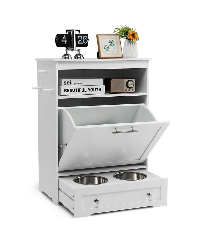Gymax Pet Feeding Station Furniture w/ Double Pull Out Dog Bowl Food Cabinet