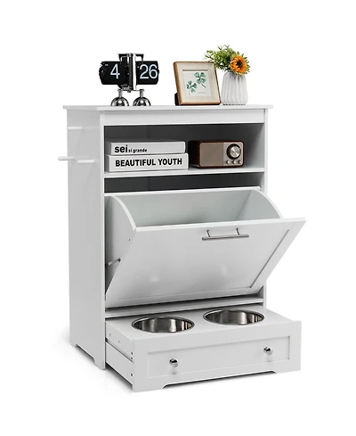 Gymax Pet Feeding Station Furniture w/ Double Pull Out Dog Bowl Food Cabinet