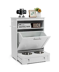 Gymax Pet Feeding Station Furniture w/ Double Pull Out Dog Bowl Food Cabinet