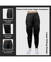 Blue Ice Women's Loose Fit Fleece Jogger Sweatpants with Velcro Cargo Pockets-3 Pack