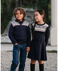 Hope & Henry Little and Big Boys' Organic Mock Neck Intarsia Sweater