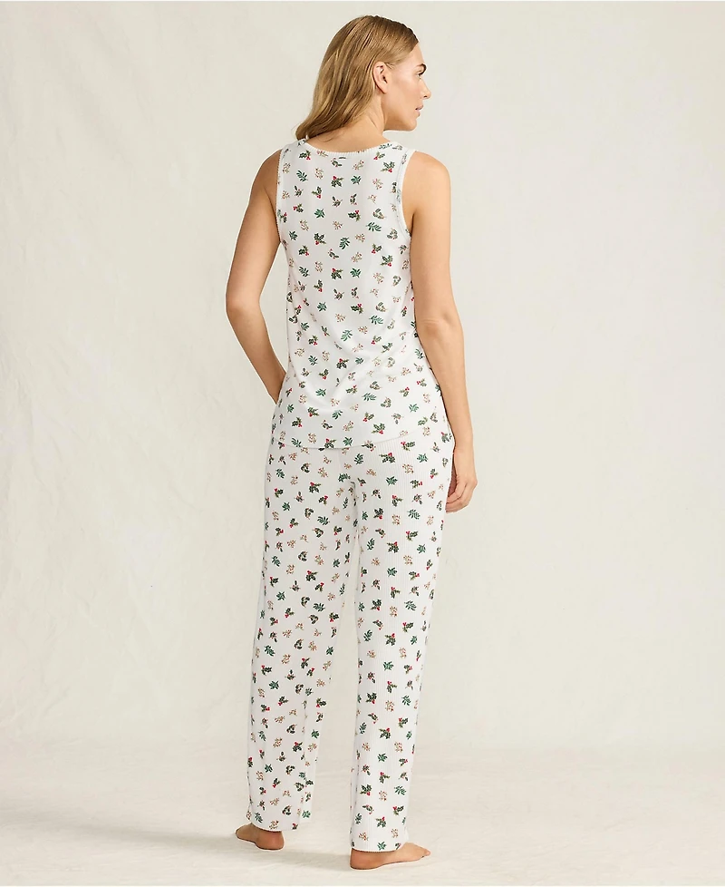 Lands' End Women's Brushed Cozy Waffle Jersey 3 Piece Pajama Set - Tank Top Pant and Robe