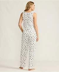 Lands' End Women's Brushed Cozy Waffle Jersey 3 Piece Pajama Set - Tank Top Pant and Robe