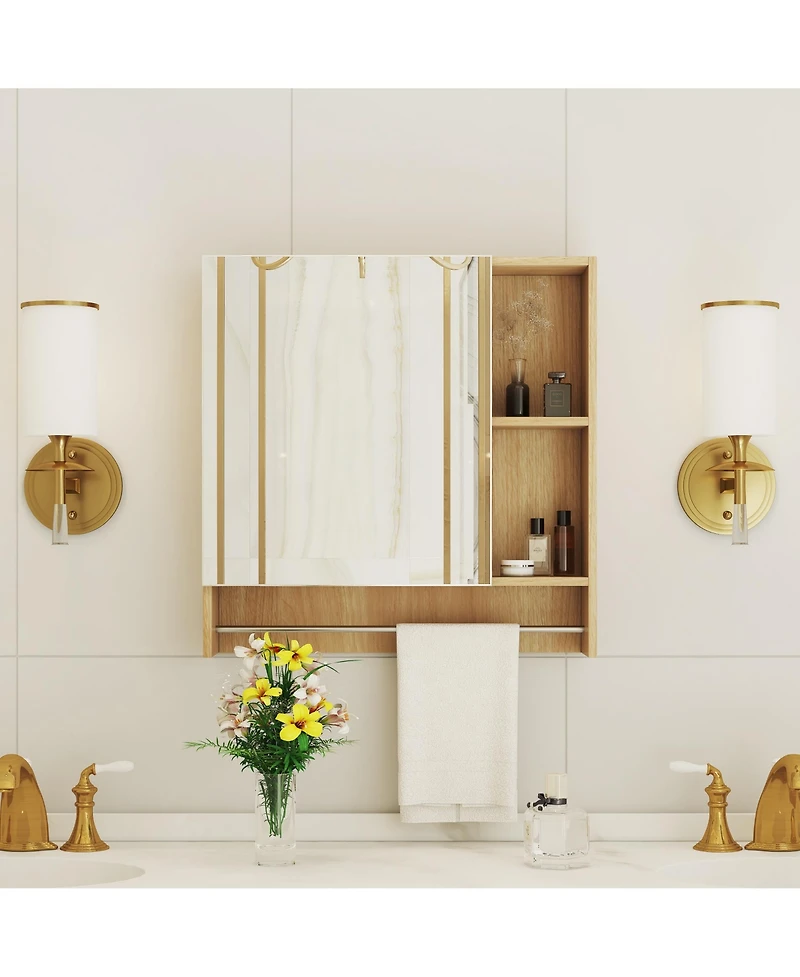 Airsurfer Wall Mounted Bathroom Mirror Cabinet Medicine Organizer with Adjustable Shelves and Towel Rack Over Sink Storage Cabinet for Bathroom