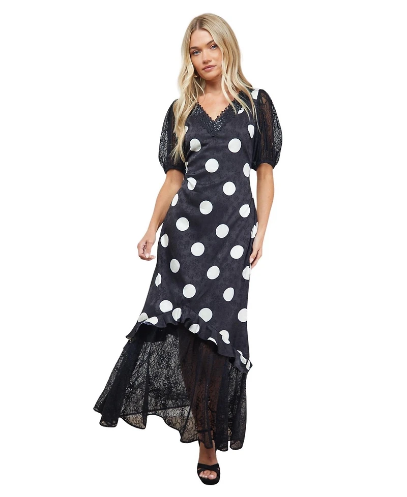 Oasis Women's Frill Detail Puff Sleeve Midi Dress