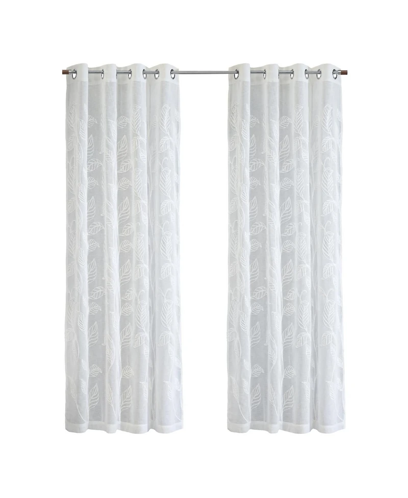 Habitat 100% Polyester Lausanne Sheer Chenille Leaf Delightful Texture Grommet Curtain Panel 52" x 84" Off White