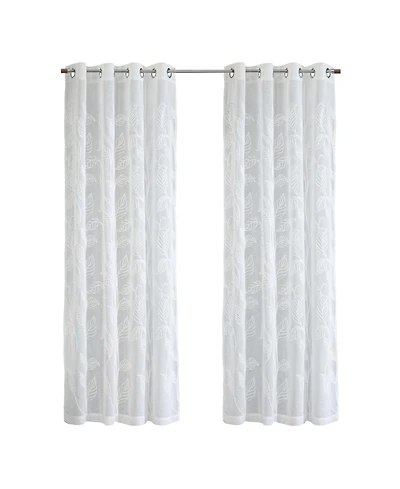 Habitat 100% Polyester Lausanne Sheer Chenille Leaf Delightful Texture Grommet Curtain Panel 52" x 84" Off White