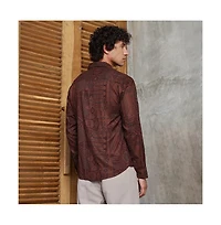 Campus Sutra Men's Russet Brown Aztec-Imprint Shirt