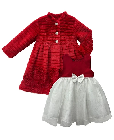 Blueberi Boulevard Baby Girls 2-Piece Long-Sleeve Coat and Dress Set
