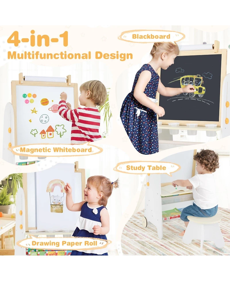 4-in-1 Toddler Activity Table Set with Magnetic Whiteboard and Chalk Board