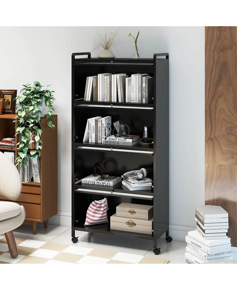 4-Tier Storage Cabinet with Door Freestanding Bathroom for Small Space