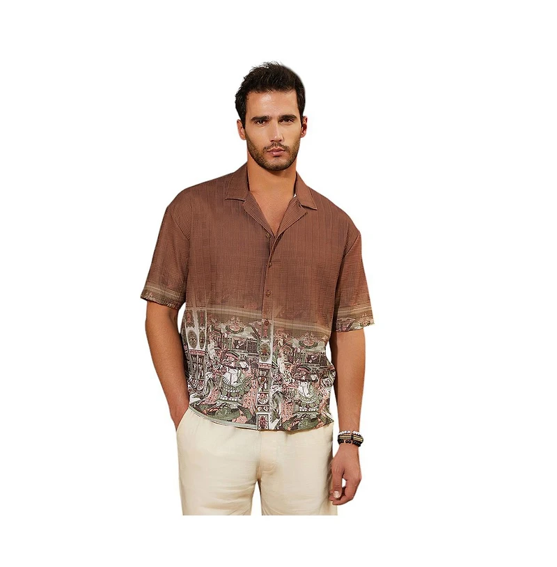 Campus Sutra Men's Ash Brown Indie-Ombre Oversized Shirt