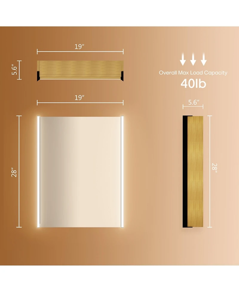 Hauschen Home 30x23inch Led Lighted Medicine Cabinet with Mirror, Dimmable, 3000K/5500K, Adjustable Shelf, Flat-Pack Design