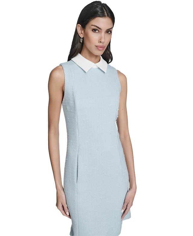 calvin klein women's tweed short-sleeve sheath dress Calvin Klein Women's Tweed Short-sleeve Sheath Mini Dress - Black.Cream