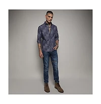 Campus Sutra Men's Steel Blue Heathered Denim Check Shirt