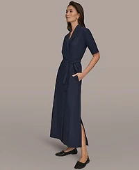 Donna Karan Weekend Women's Tricot Knit Elbow-Sleeve Collared Polo Dress