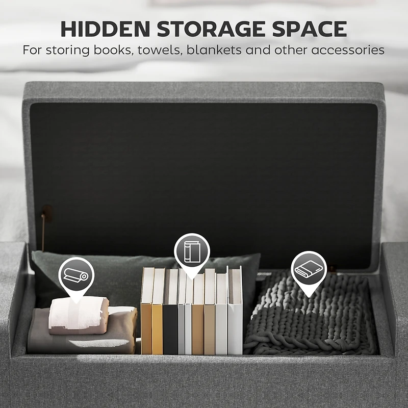 Homcom Recgular Tufted Linen Storage Ottoman Bench with Flipping Top