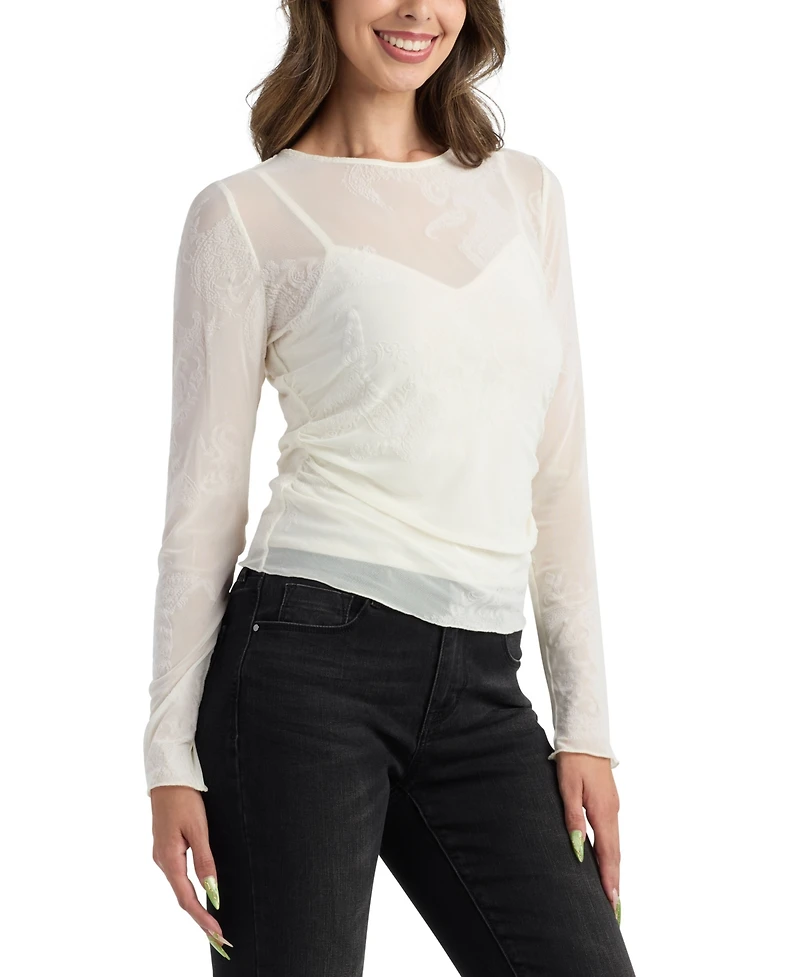 Bcx Juniors' Flocked Long-Sleeve Top