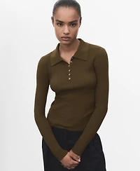 Mango Women's Polo-Neck Ribbed Sweater