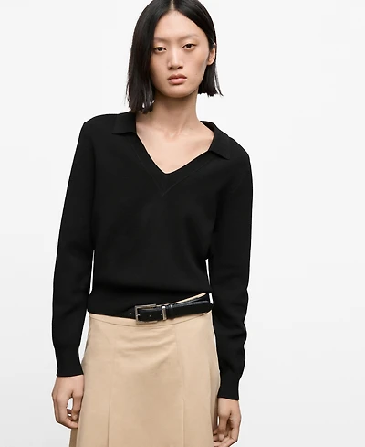 Mango Women's Fine-Knit V-Neck Sweater