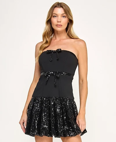 Seni & Cade Juniors' Strapless Drop Waist Mini Dress