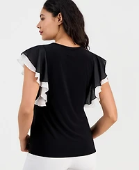Anne Klein Women's Layered Flutter-Sleeve Round-Neck Top